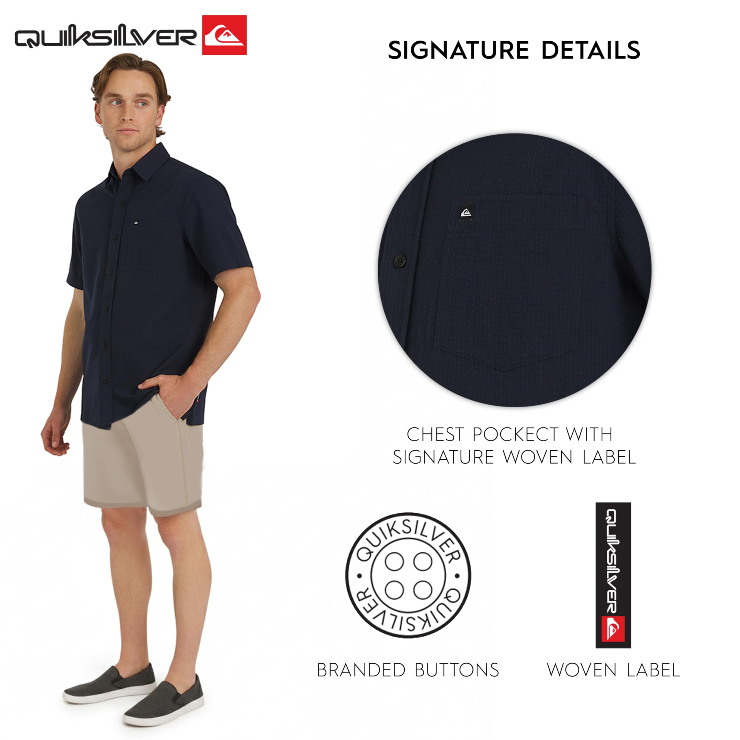 Quiksilver Premium Cotton Short Sleeve Button Down Seersucker Shirt Homme