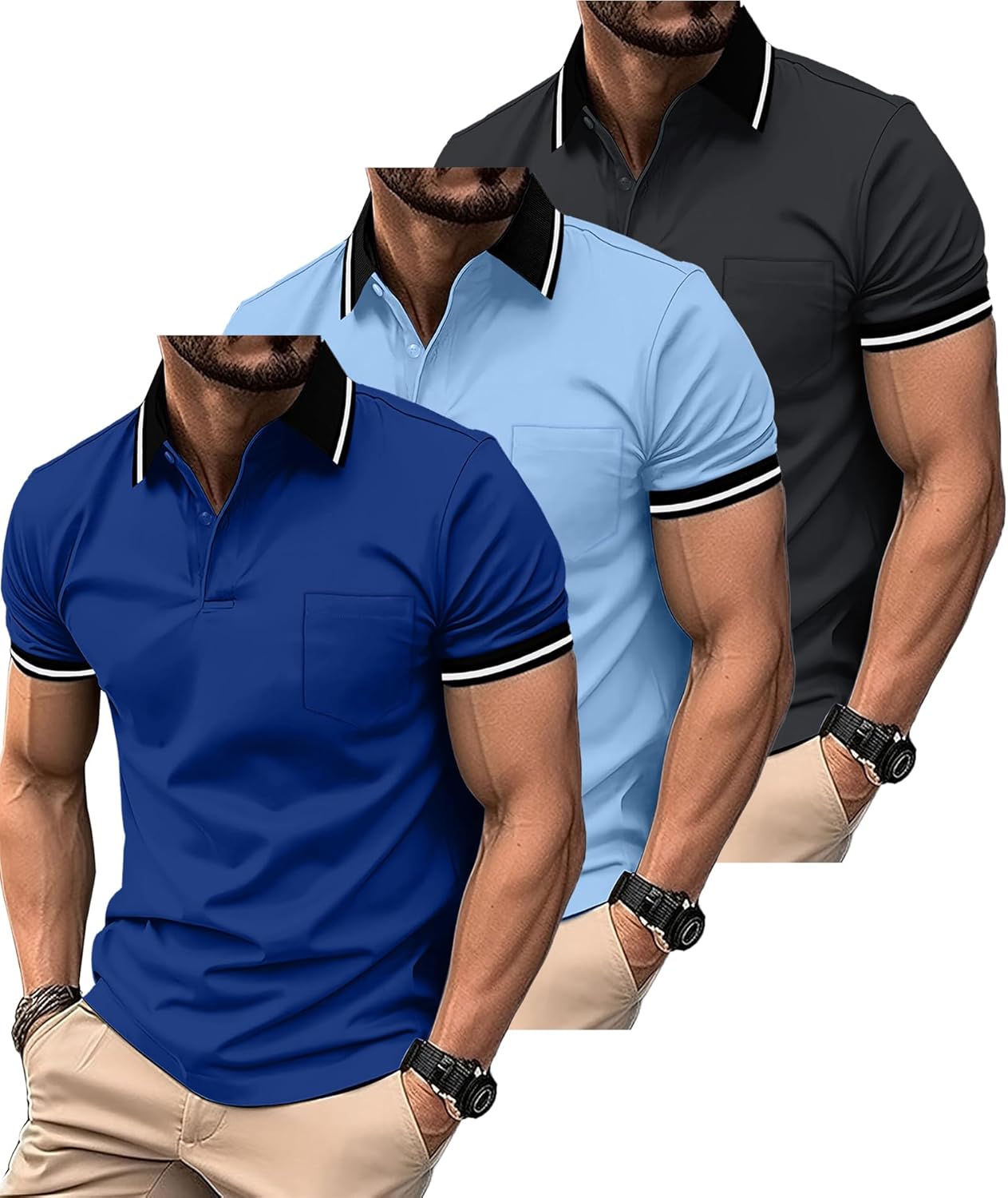 ZITY 3 Pack Men Polo Shirts Short Sleeve with Pocket Sport Wicking Shirts for Men Casual Athletic Collared T-Shirts - Image 2