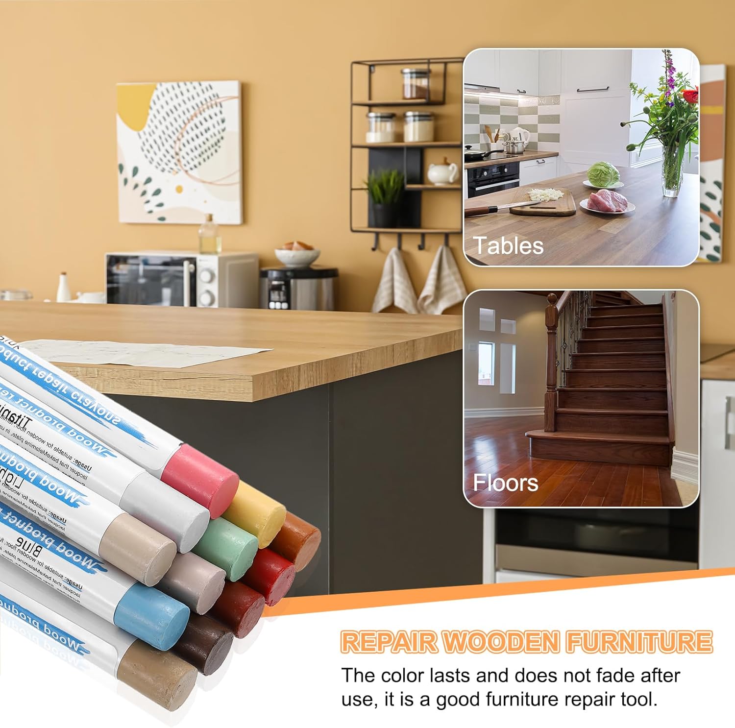 5 Pcs Wood Filler Wax Filler Repair Kit for Touch-up Crayons Touch-up Pen Repair Furniture Parquet for Scratching Wood, Teak