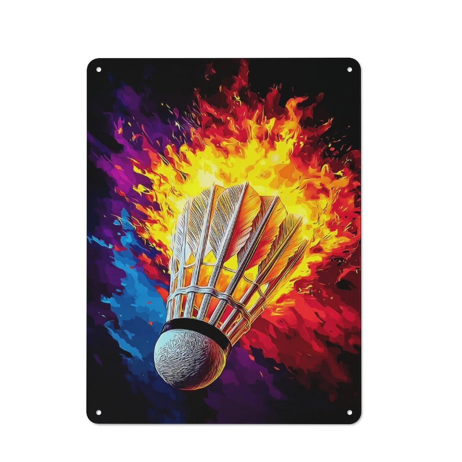 Junmoney Flaming Shuttlecock Artwork -4 Metal Sign 40X30cm With For Workshop Wall, Rustic Decor, Wall Decoration For Workshops And Hobby Rooms