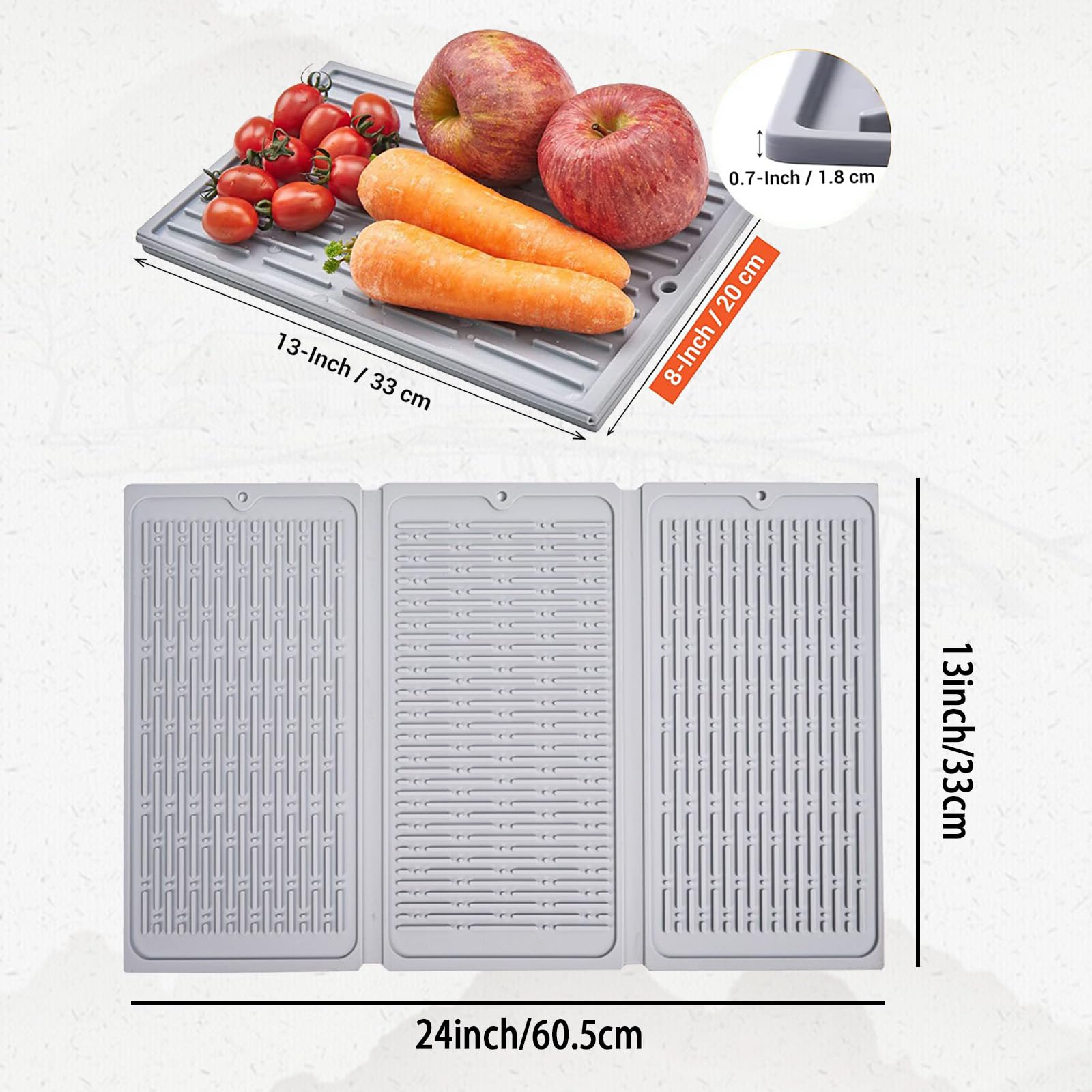 Tapis D'égouttage En Silicone Pour Vaisselle - Antidérapant, Pliable, 33,5 X 43 Cm, Gris Clair