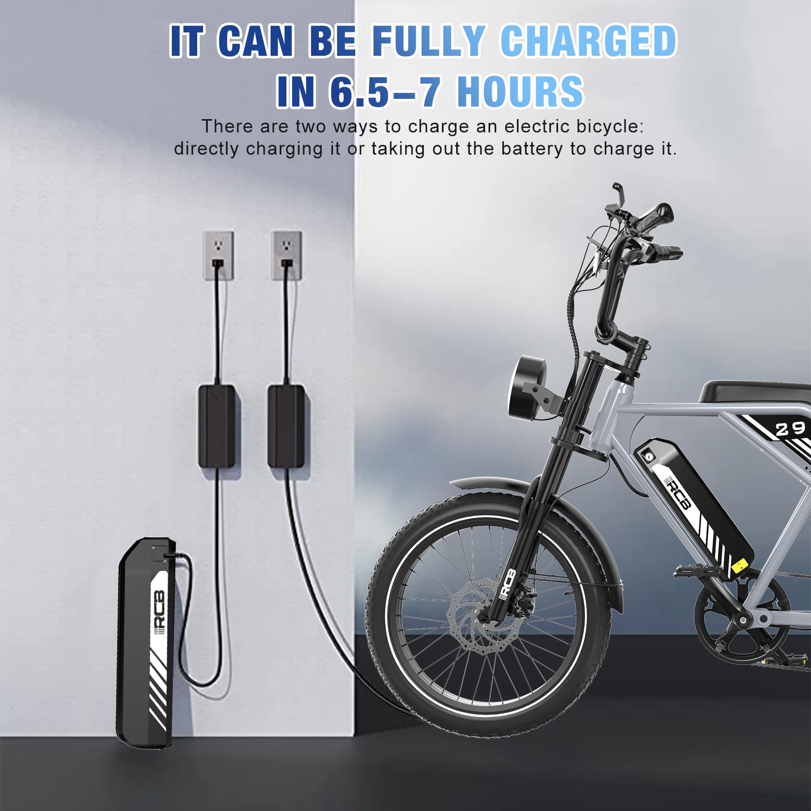 RCB 20'' E Bike, Elektrisches Mountainbike für Erwachsene, Pendel-Elektrofahrrad mit Abnehmbarem 48-V-13-Ah-Akku, Reichweite 35–90 km