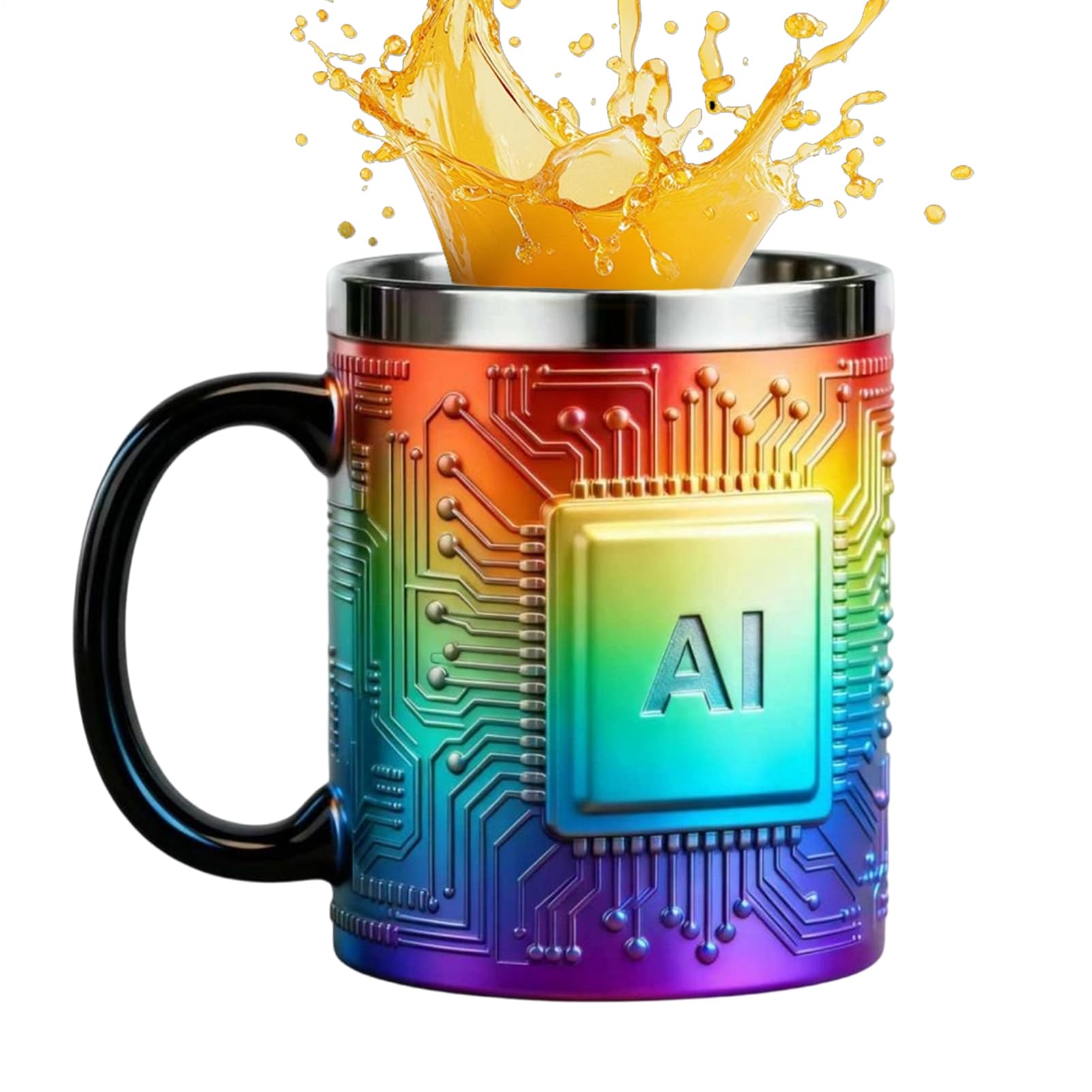Mug en acier inoxydable contre le café froid au bureau style techno