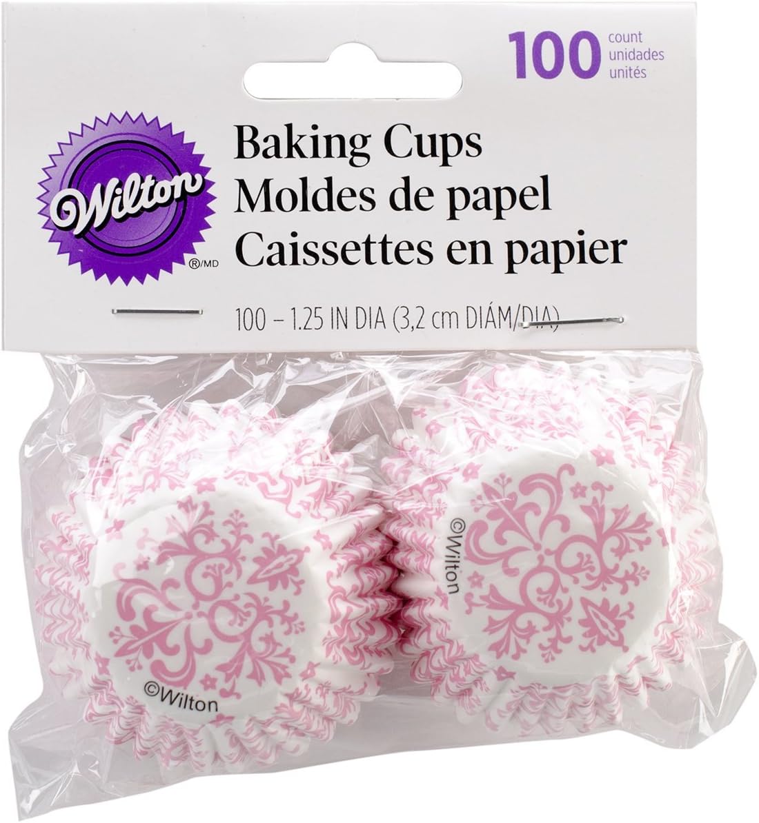 Wilton Baking Cups, Mini, Pink Damask, 100/Pack