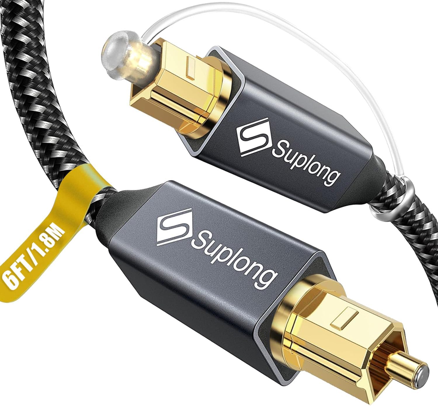 Suplong 6ft/1.8M Digital Optical Audio Cable, 24K Gold-Plated, Nylon Braided, Compatible with Soundbar, TV, Xbox, PS4, Sonos Arc