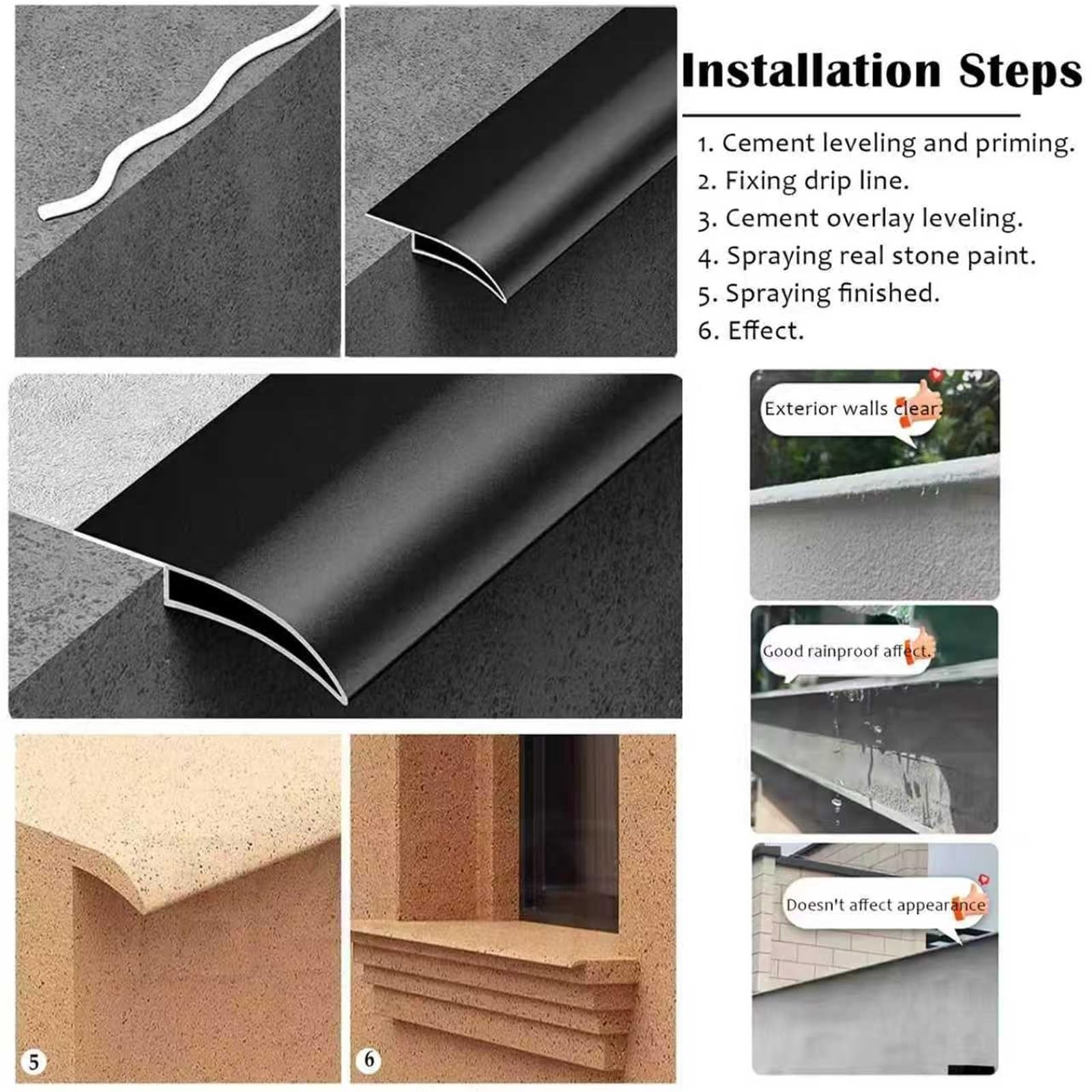 50 protectores de canalones de 180 cm, perfil de pico de goteo, 1 unidad de desviador de agua de 150 cm x 50 mm, evita obstrucciones, ideal para mejoras del hogar