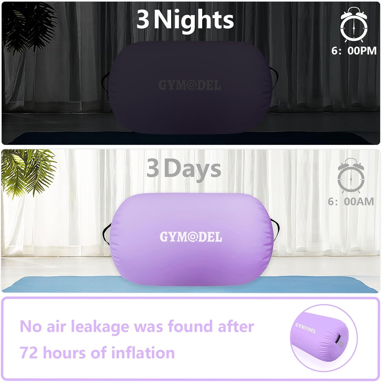 Air Roller Gymnastics Barrel Inflatable Tumbling Roller Air Mat, Air Barrel Gymnastics Tumble Track Mat with Pump for Backhandspring/Training Cheerleading/Yoga/Home and Outdoor Use