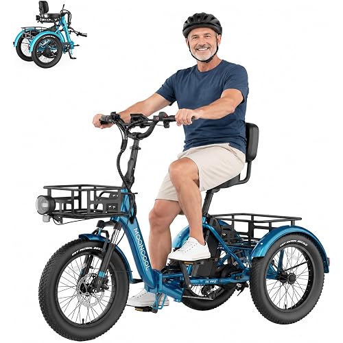 MOONCOOL Folding Electric Tricycle for Adults, 3-Wheeled Electric Bike | 500W/ 750W, 48V Removable Battery, 20" Aluminum, 1/6-Speed, Rear Differential, Suspension Fork, 450 lbs Load, 95% Assembled