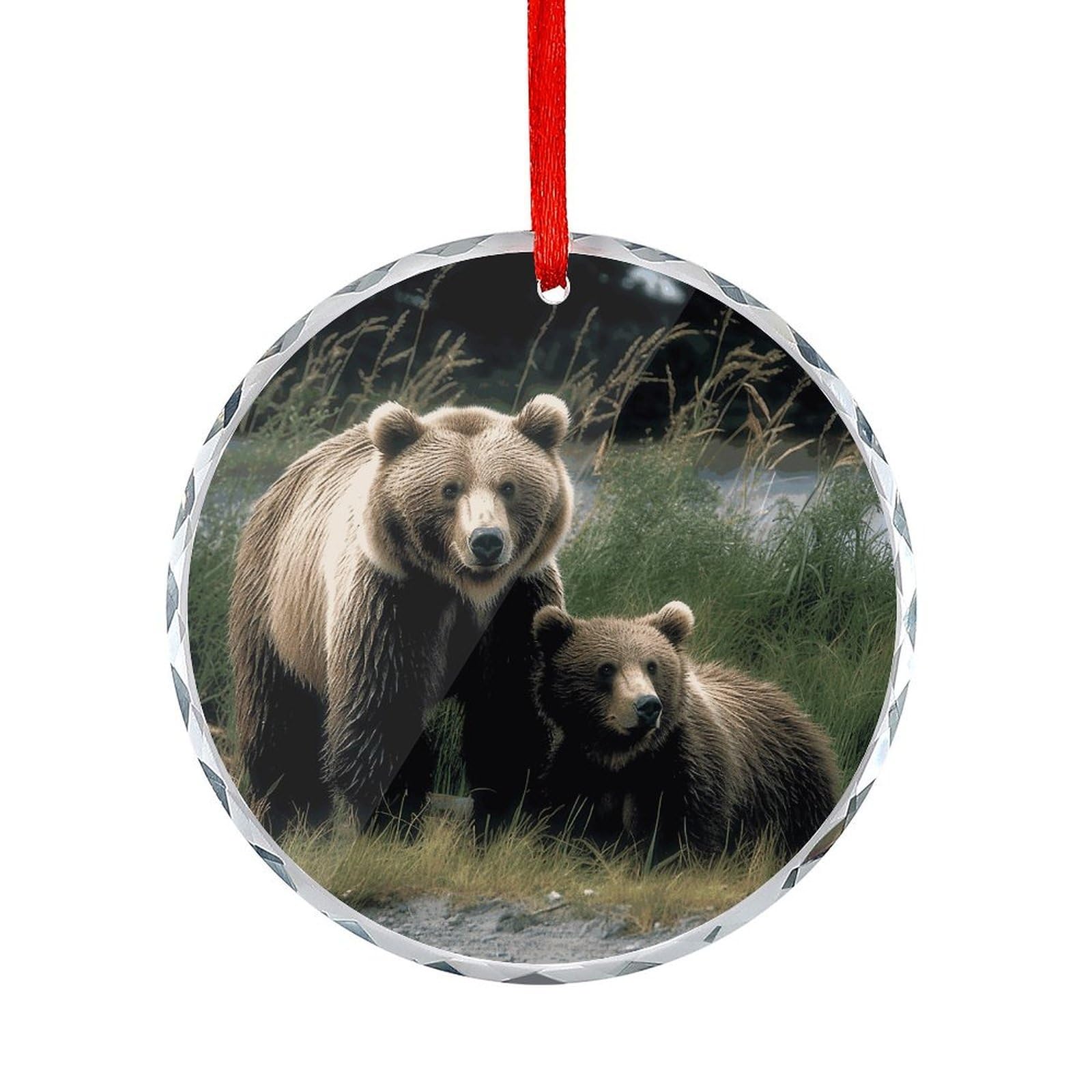 Btcowzrv Style A Mother And A Cub Bears Round Ornament Hanging Pendant Decor