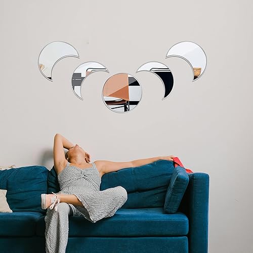 Miniatura 8 de Coo-Drill Juego de espejos de fase lunar de cristal, espejo de pared bohemio, nunca distorsionado, bohemio, para colgar en la pared, espejo luna,