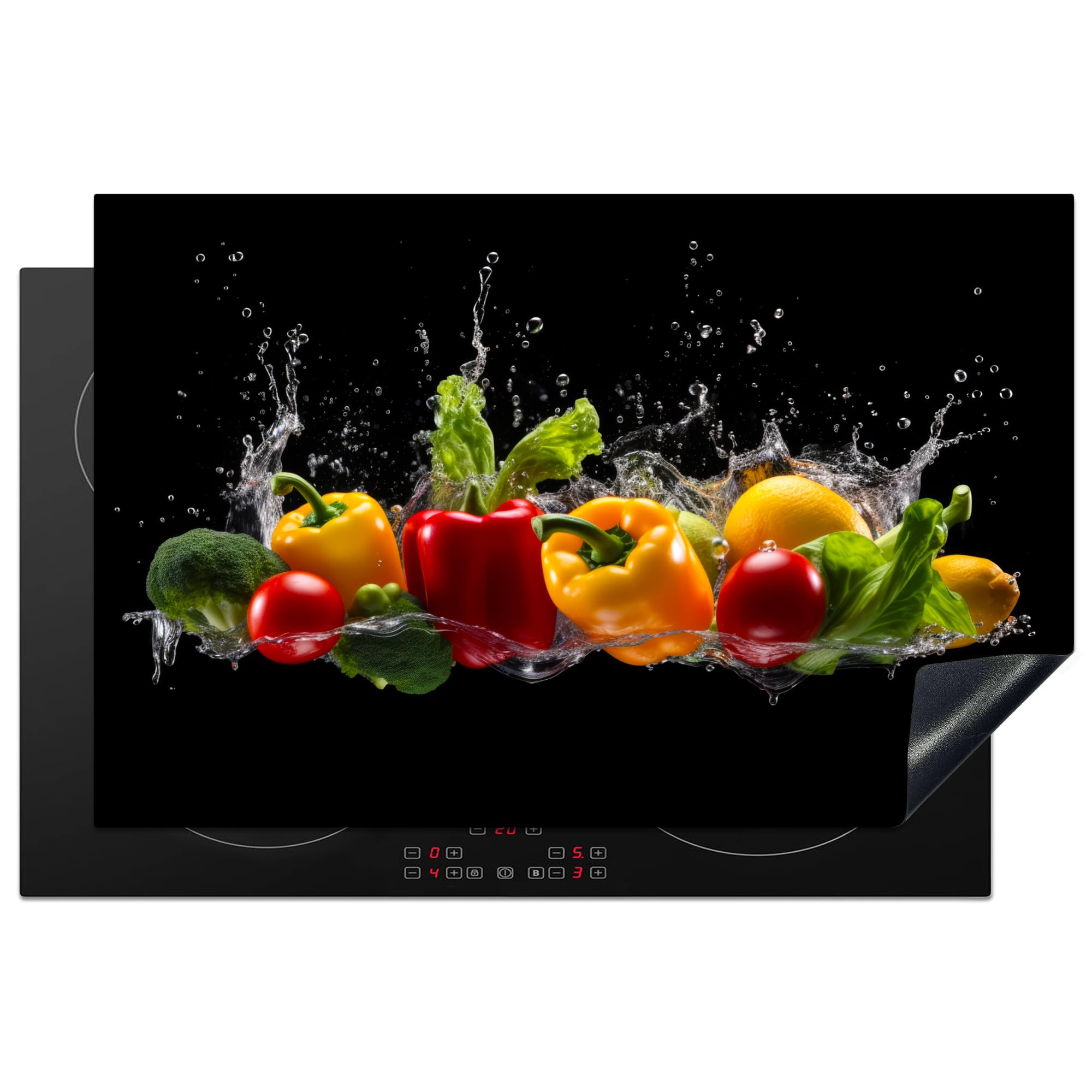 KitchenYeah© Induction Hob Protector Mat 20.5"x31.9" / 81.2x52 cm Cooker Top Protectors Cover Ceramic Covers Electric Hobs Vinyl Sweet Pepper - Water - Vegetable - Black