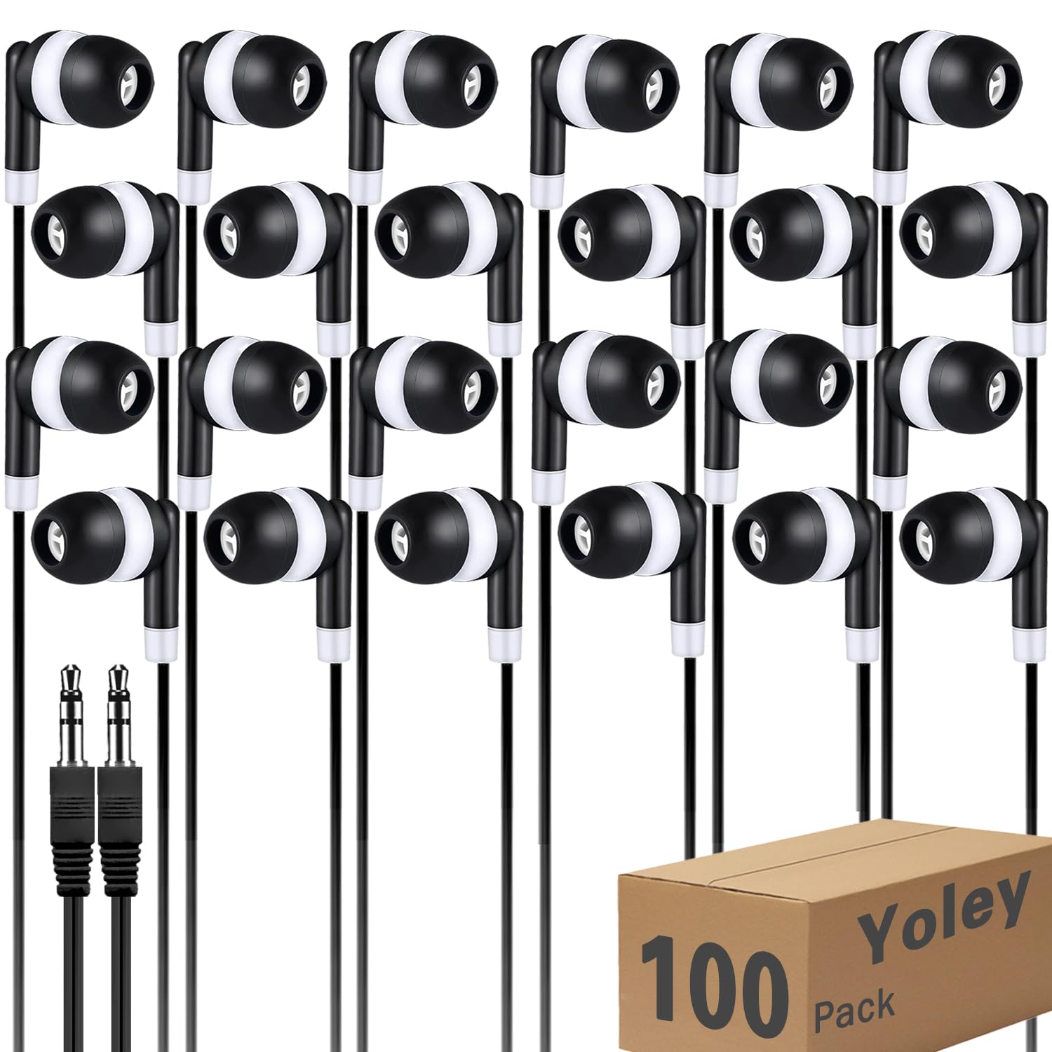 Yoley Kids Earbuds Headphones Bulk 100 Pack Class Set for School Classroom Students Children, Wholesale Durable Earphones (100 Black)