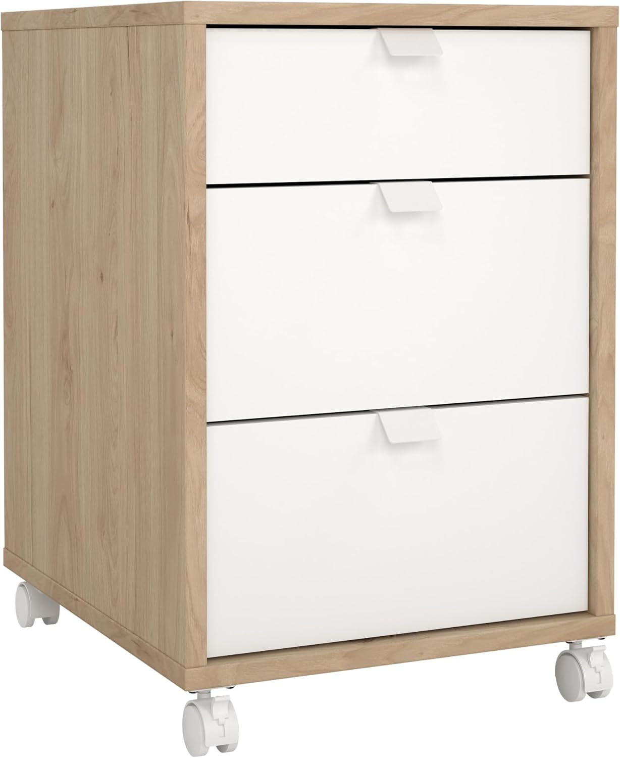 Tvilum Sign Mobile Cabinet with 3 Drawers and casters in Jackson Hickory/White