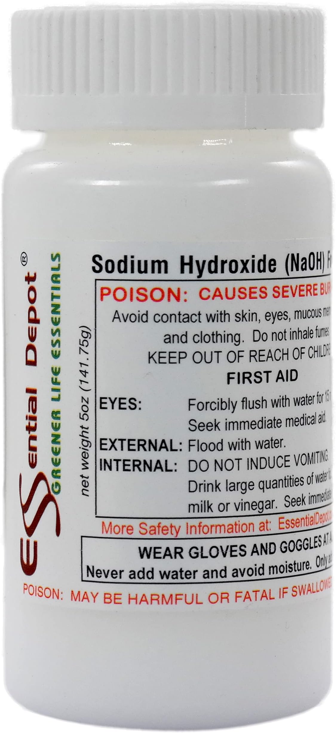 ESSENTIAL DEPOT Sodium Hydroxide Lye Micro Beads 5 oz Bottle - Food Grade - HDPE Container with resealable Child Resistant Cap