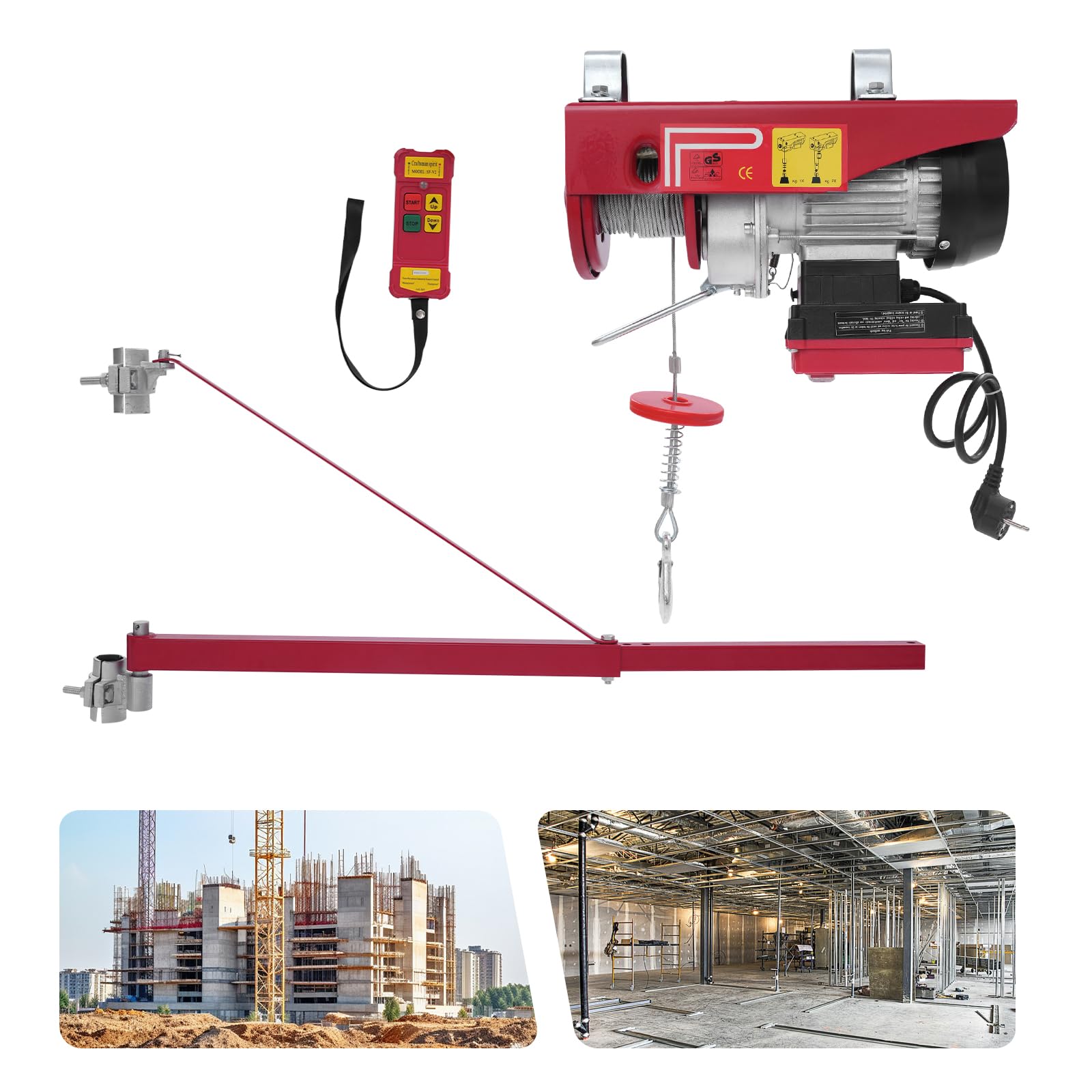Verricello elettrico 250 kg, 550 W, 220 V, paranco elettrico con braccio di supporto e telecomando, cavo singolo/doppio, altezza di sollevamento 12 m, rivestimento elettrico IP40, per fabbriche