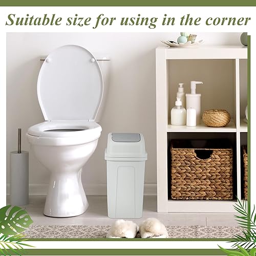 Miniatura 5 de Sumind 2 cubos de basura de baño con tapa oscilante, cubo de basura pequeño de plástico para baño, basurero para cocina, dormitorio, habitación al