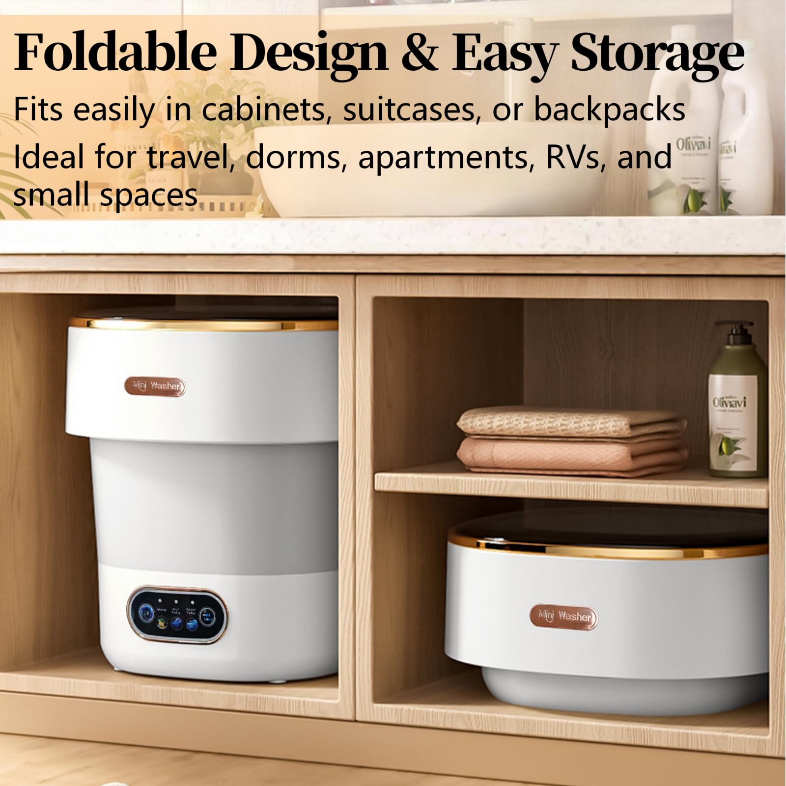 LumenOrbit Portable Washing Machine with Spin Basket, Upgraded 16L Foldable Mini Washer【5-Min Wash・3-Min Spin・1-Year Manufacturer Warranty】Small Washing Machine for Travel, Dorms, RVs, Camping (Gray) — view 7