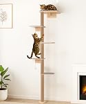 Wild Simulation Cat Tree for Kittens, 5-Level Floor to Ceiling Cat Wall Shelves with Sisal Mat Platforms, Rotating Wall-Mounted Climbing Tower for Scratch, Lookout & Perch