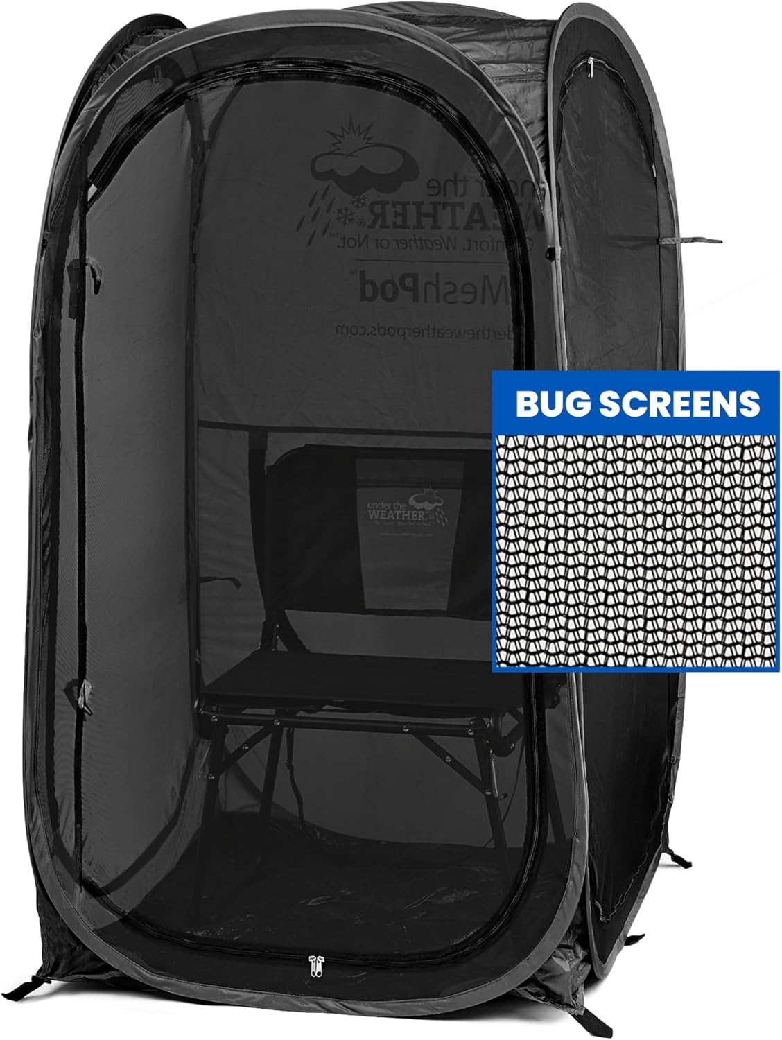 WeatherPod® The Original Shark Tank MyPod™ Mesh 1 Person Pop-Up Screen Pod - Keeps Out Bugs, Mosquitos, and UV Rays - UPF 50 for Maximum Protection from The Sun - (Black, 36" L x 36" W x 59" H)