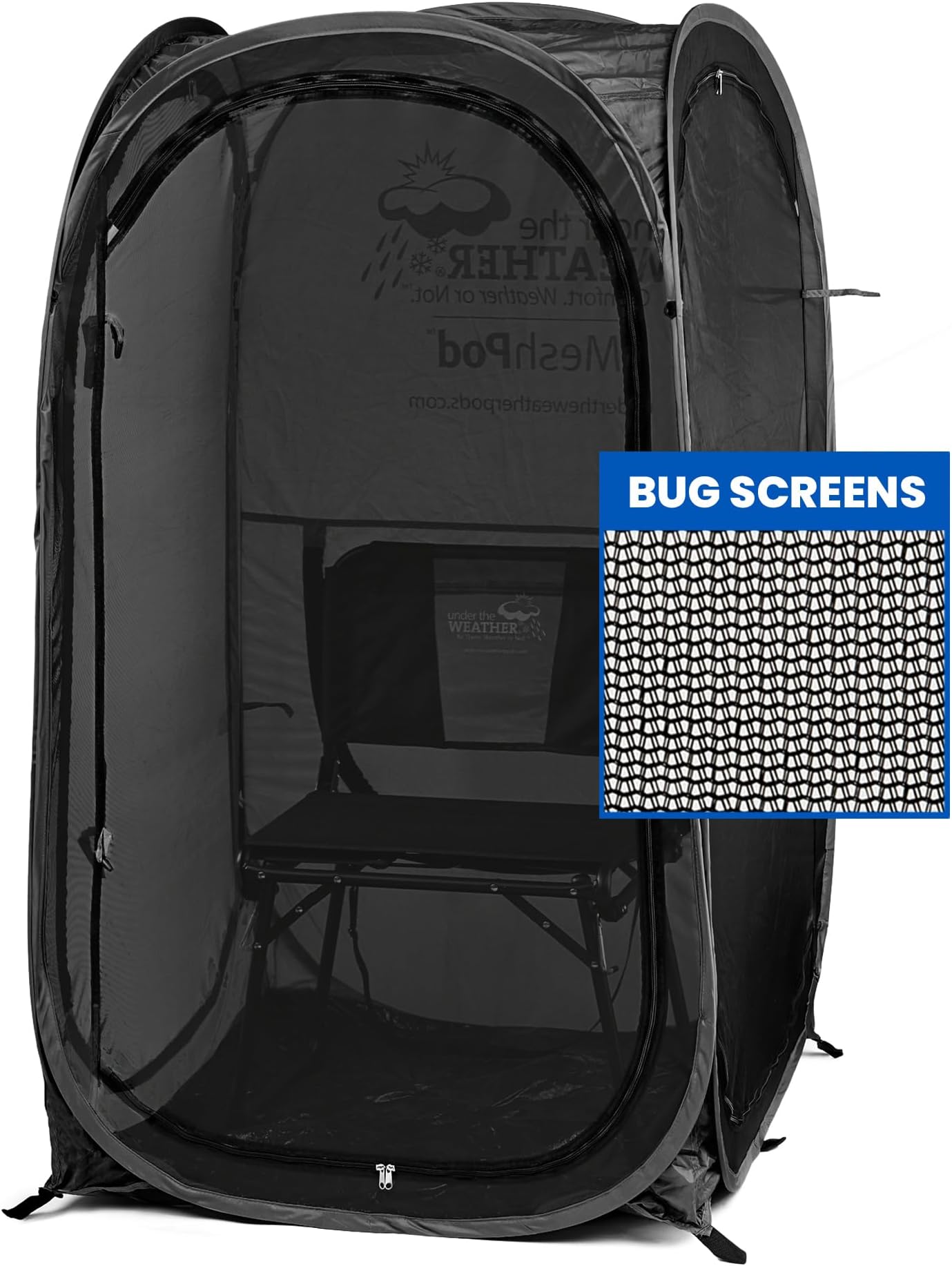 WeatherPod® The Original Shark Tank MyPod™ Mesh 1 Person Pop-Up Screen Pod - Keeps Out Bugs, Mosquitos, and UV Rays - UPF 50 for Maximum Protection from The Sun - (Black, 36" L x 36" W x 59" H)
