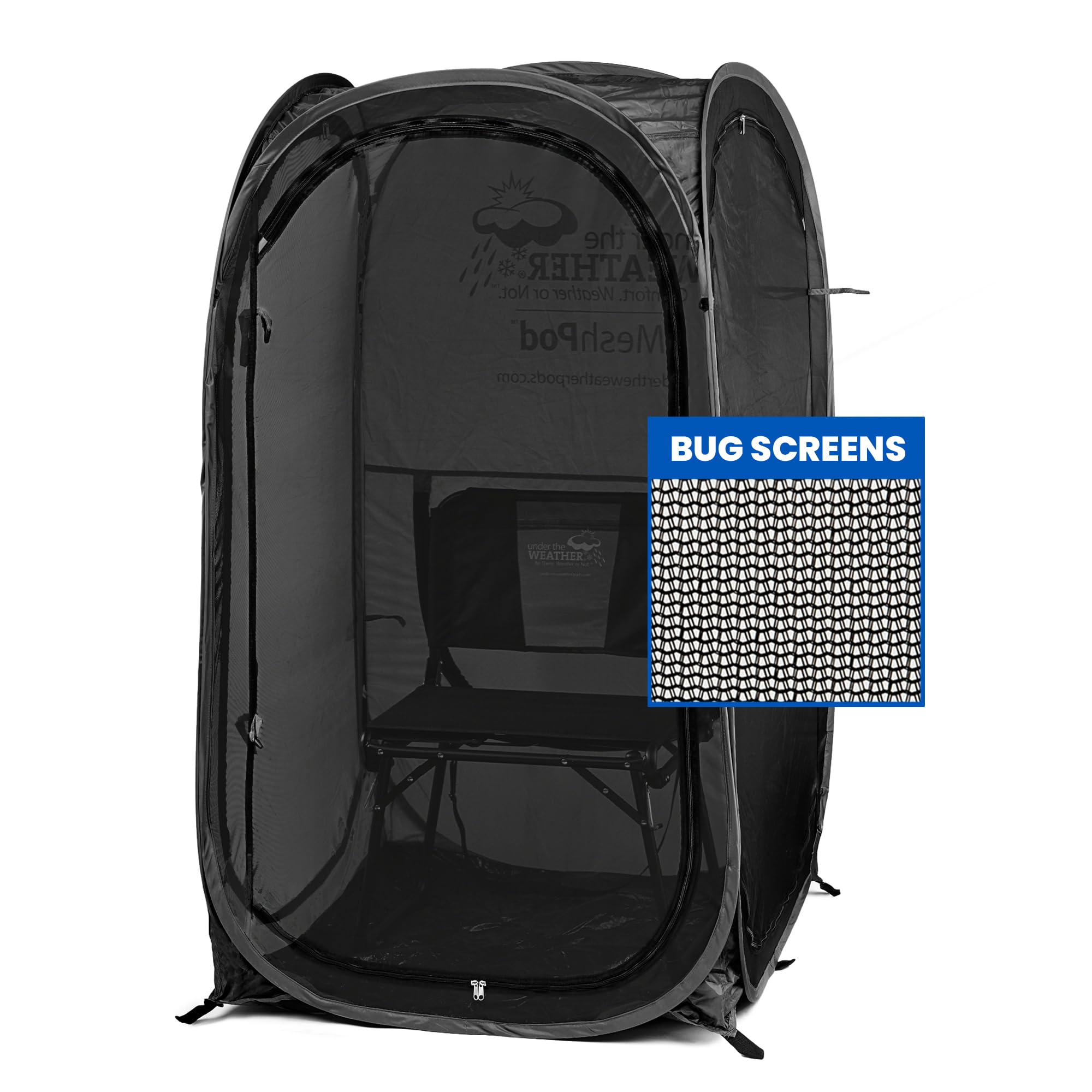 WeatherPod® The Original Shark Tank MyPod™ Mesh 1 Person Pop-Up Screen Pod - Keeps Out Bugs, Mosquitos, and UV Rays - UPF 50 for Maximum Protection from The Sun - (Black, 36" L x 36" W x 59" H)