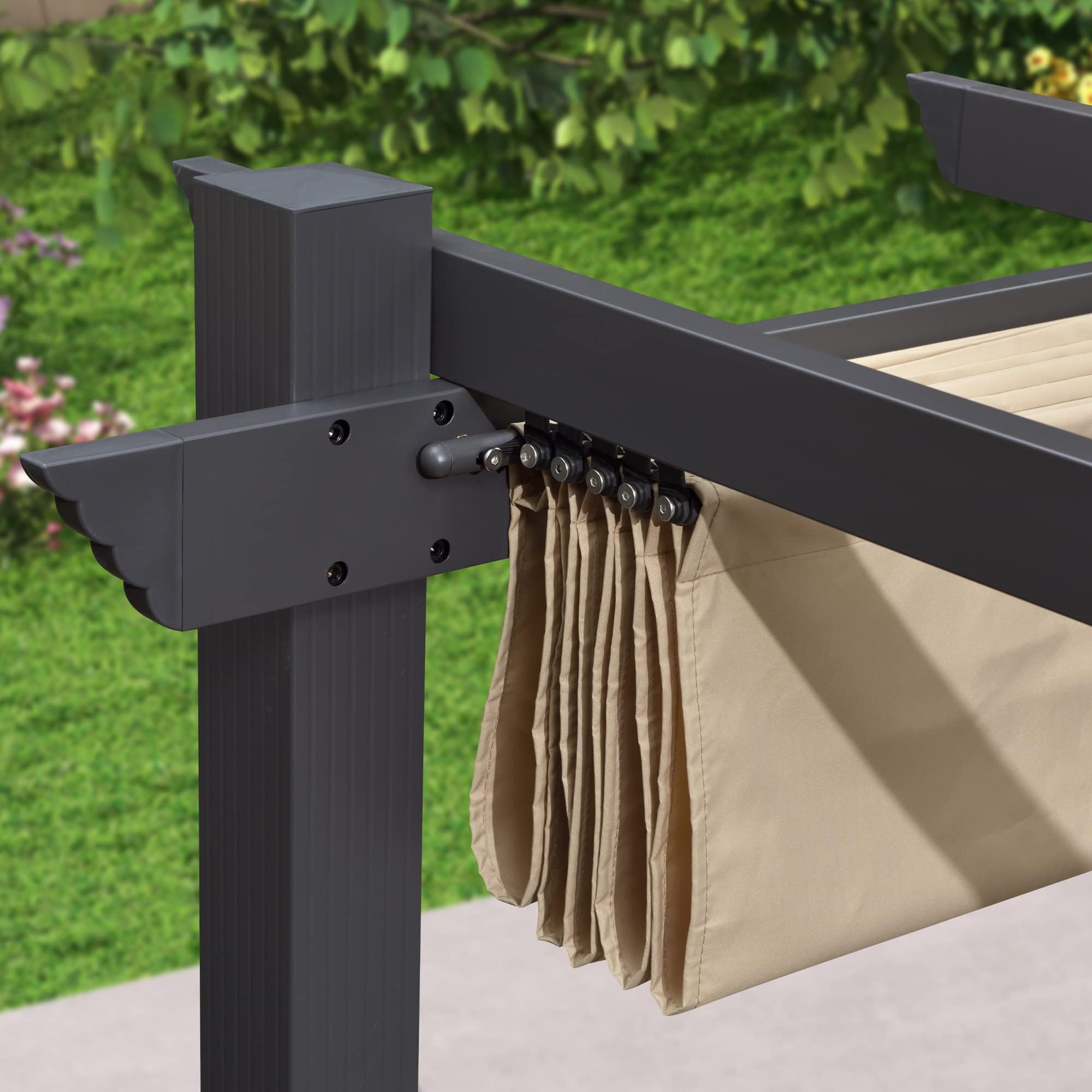 PURPLE LEAF Toile Pergola 4 x 3 m Rétractable Toile de Tonnelle Jardin Kaki