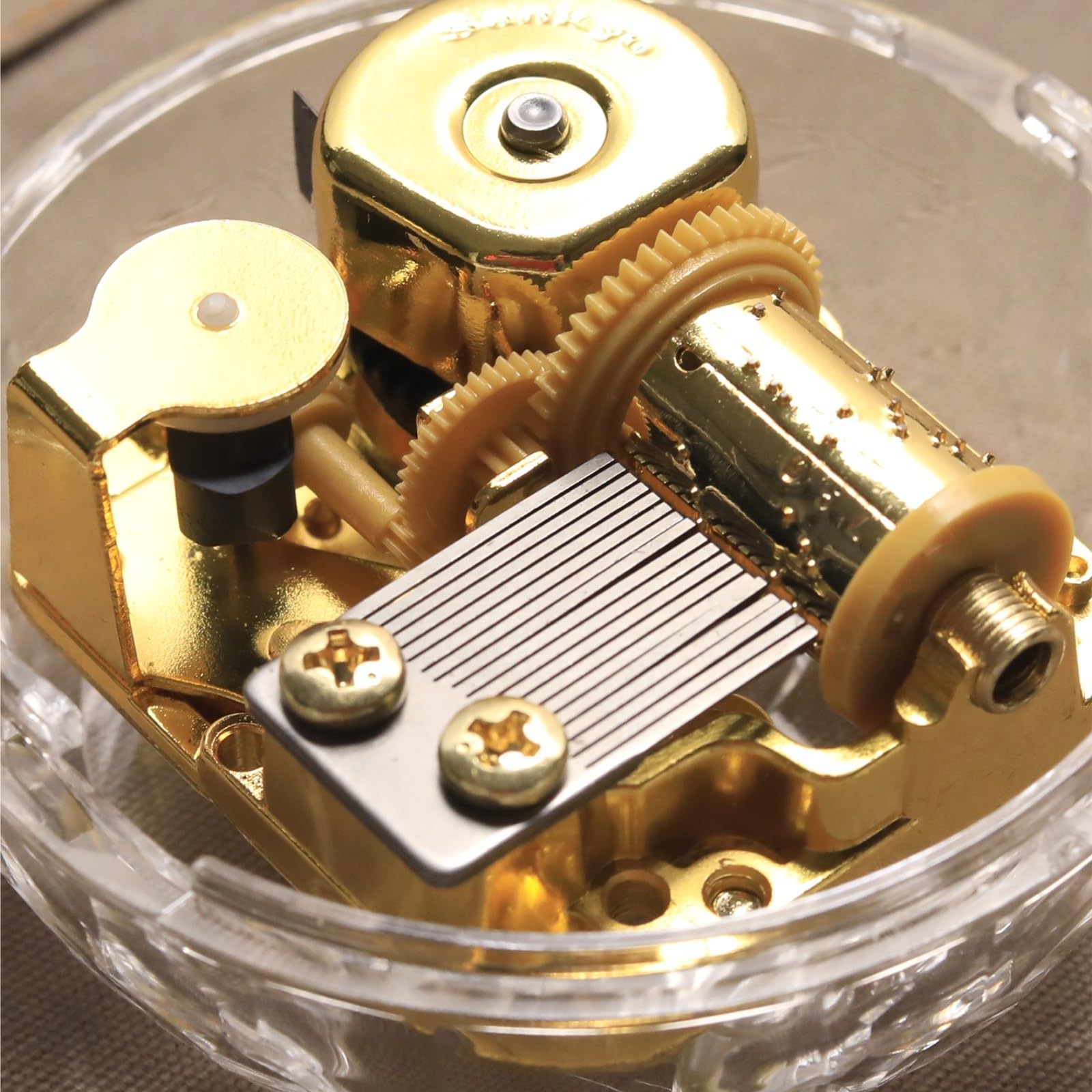 Caja De Música Esférica Transparente con Mecanismo Relojería Y Fonógrafo For Escritorio(Gold)