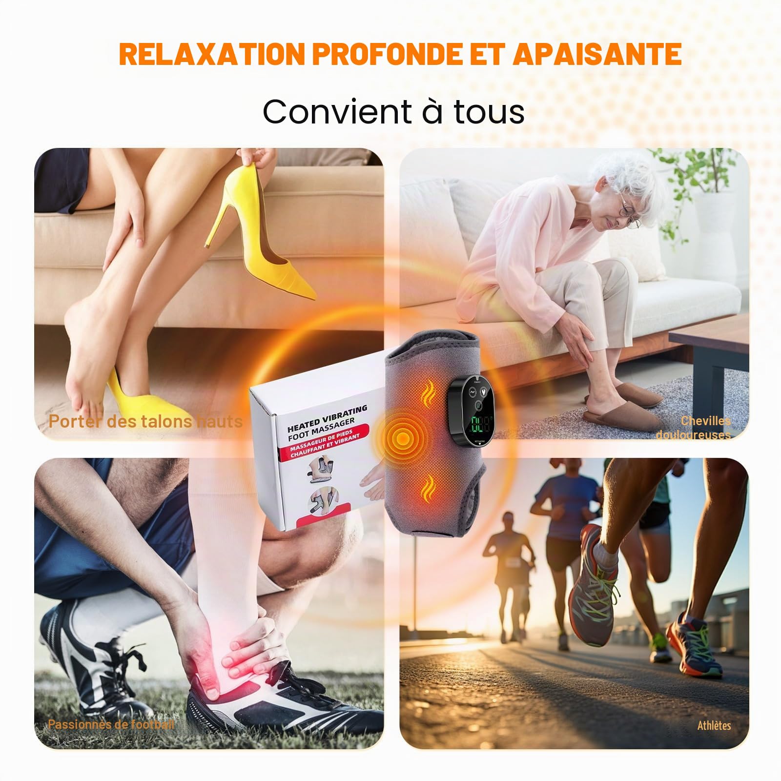 Masseur de Pieds 3 en 1 Électrique et Sans Fil - 6 Niveaux de Chauffage, 3 Modes Appareil de Massage avec Bande d'Extension pour Chevill, Talons, Dessus du Pied, Cadeau pour Maman, Papa