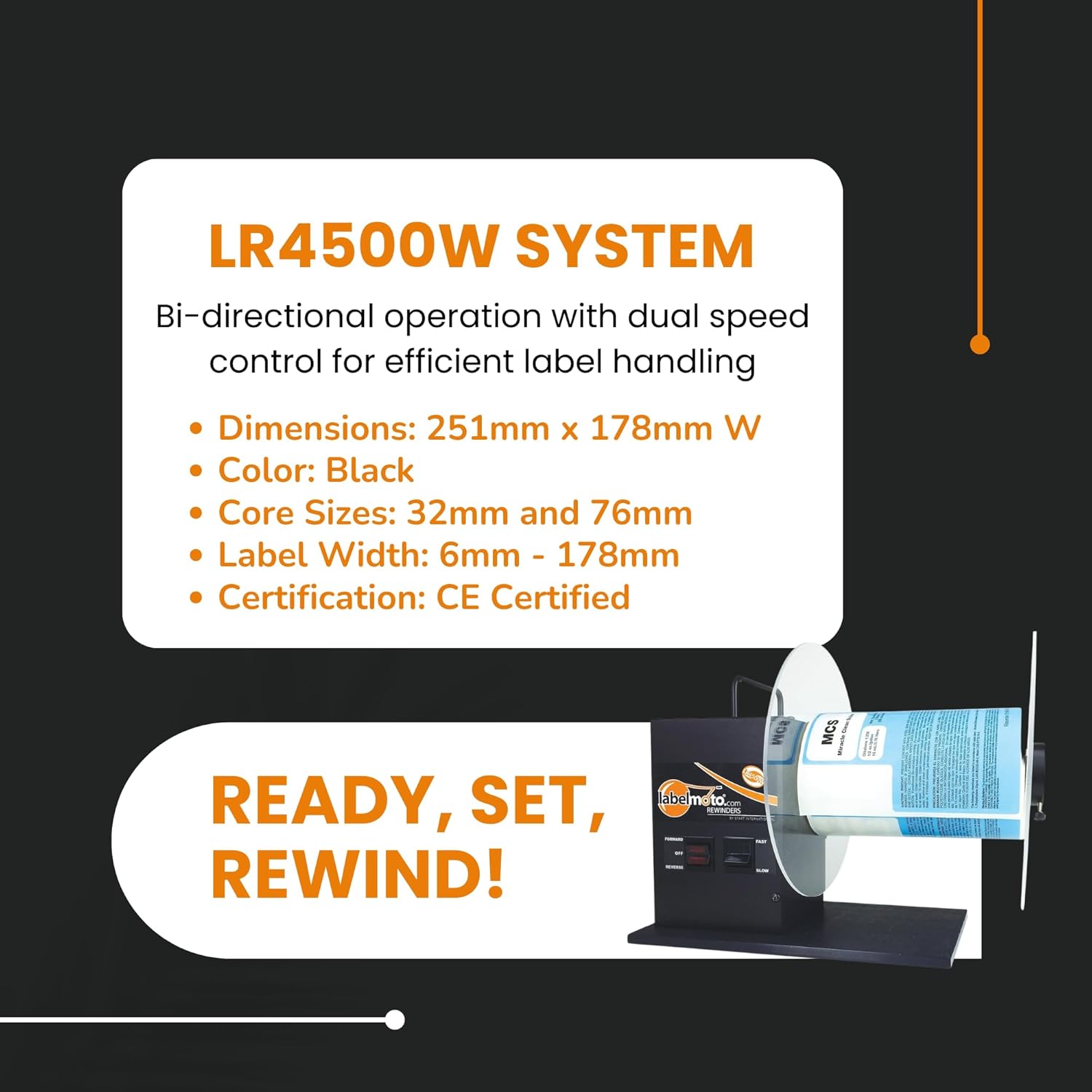 START International - LR4500W - Bidirectional Label Rewinder - Electric Label Rewinder Machine for Thermal Printers - Label Winder - 9 Inch Roll Capacity up to 7”Width Black