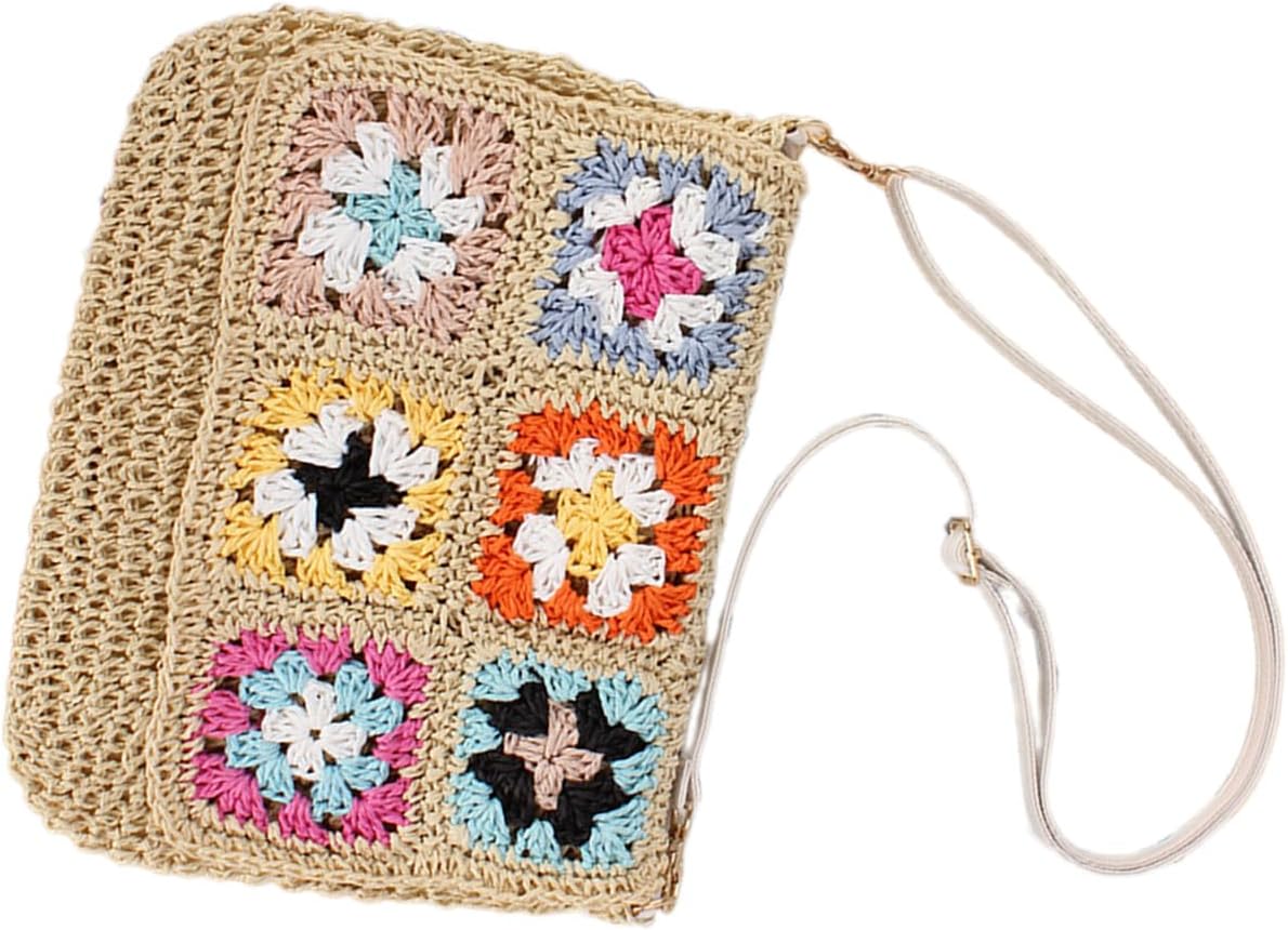 Muloo Ethnic Vintage Woven Flap Crossbody Bag Beach Vacation Crochet Colorful Flower Shoulder Bag Purse with Adjustable Strap, Beige - Image 4