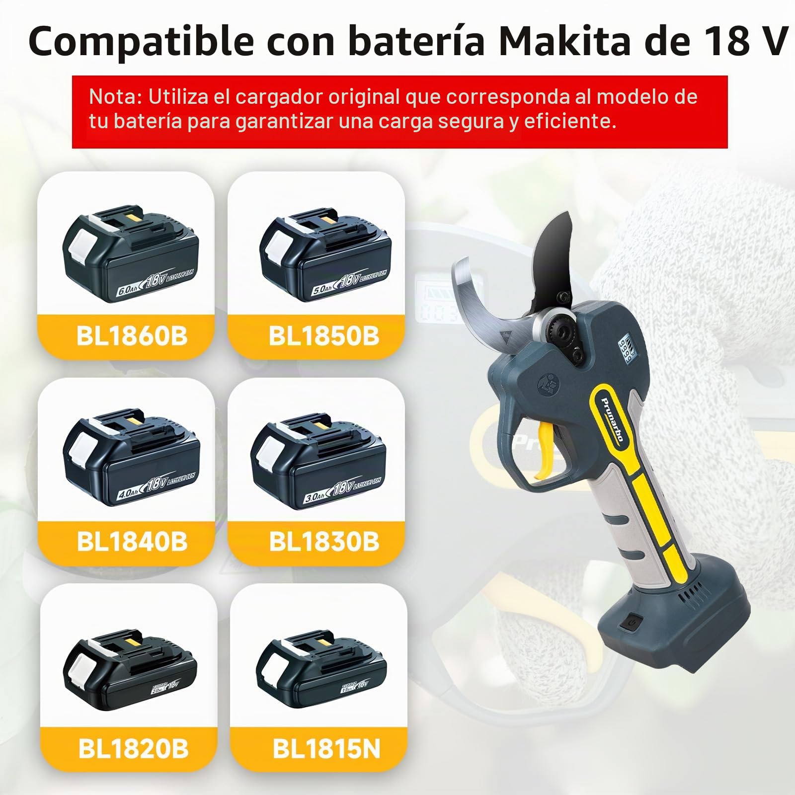 Tijera de Poda Eléctrica 50mm Compatible con Makita 18V | Solo Herramienta Sin Batería Ni Cargador, Motor Sin Escobillas, Hoja SK5, Ideal Para Poda Profesional