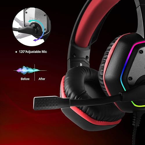 Miniatura 5 de EKSA Auriculares E1000 para videojuegos, auriculares para computadora con micrófono de cancelación de ruido y luz RGB, sonido envolvente 7.1,