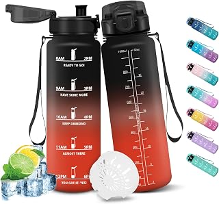 HoneyHolly Trinkflasche 1L, Auslaufsicher mit Zeitmarkierung, Water Bottle, Wasserflasche mit Filter, Trinkflasche Kohlensäure Geeignet, Wasserflasche für Fahrrad, Outdoor, Yoga, Fitness