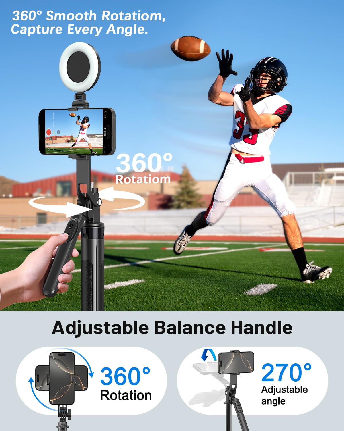 Kit vlogging per iPhone/Android, treppiede per selfie stick da 71 pollici per iPhone con luce di riempimento, microfono wireless e telecomando, rotazione a 360° treppiede per telefono per TikTok