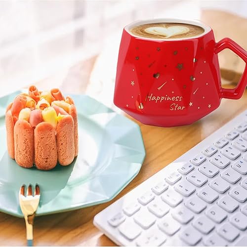 Miniatura 2 de Oaboia Taza de café de regalo para mujeres y hombres, bonita taza de cerámica de estrella de la felicidad para cumpleaños, graduación, Navidad,