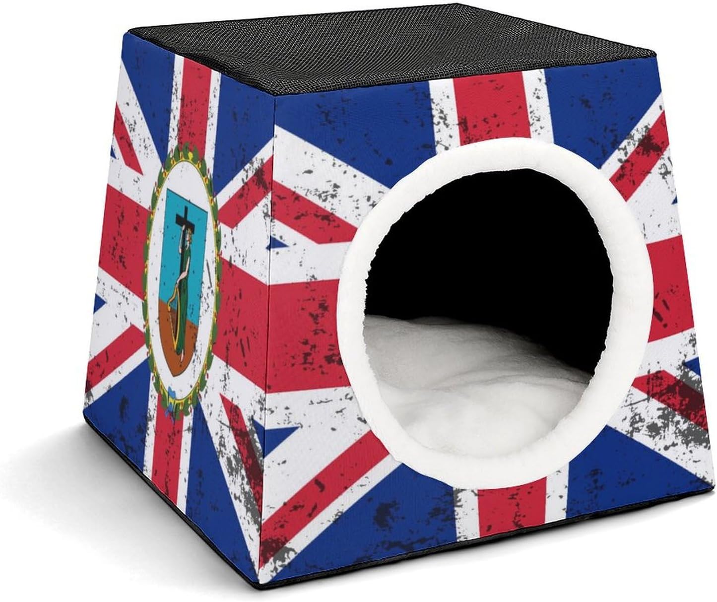 Retro Montserrat Flag Cat House for Indoor with Spacious Cat Nest
