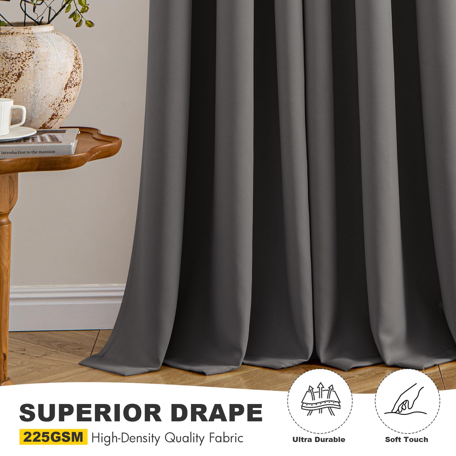 MIULEE Baby Pink Blackout Curtains for Girls Bedroom Living Room 63 Inches Long 2 Panels, Nursery Thermal Insulated Room Darkening Drapes Solid Grommet Top Noise Reducing Window Curtains 40x63 Inch: 40"W x 63"L (Pack of 2) Grey