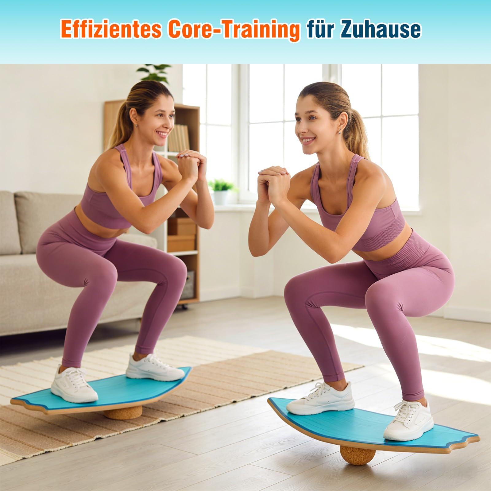 Vicye Balance Board Erwachsene & Surfing Balance Board Set – Holz Balanceboard mit Korkrolle, Halbkugel & Gummiball – Balance Trainer für Surfen, Snowboard, Skateboard – Rutschfeste Oberfläche
