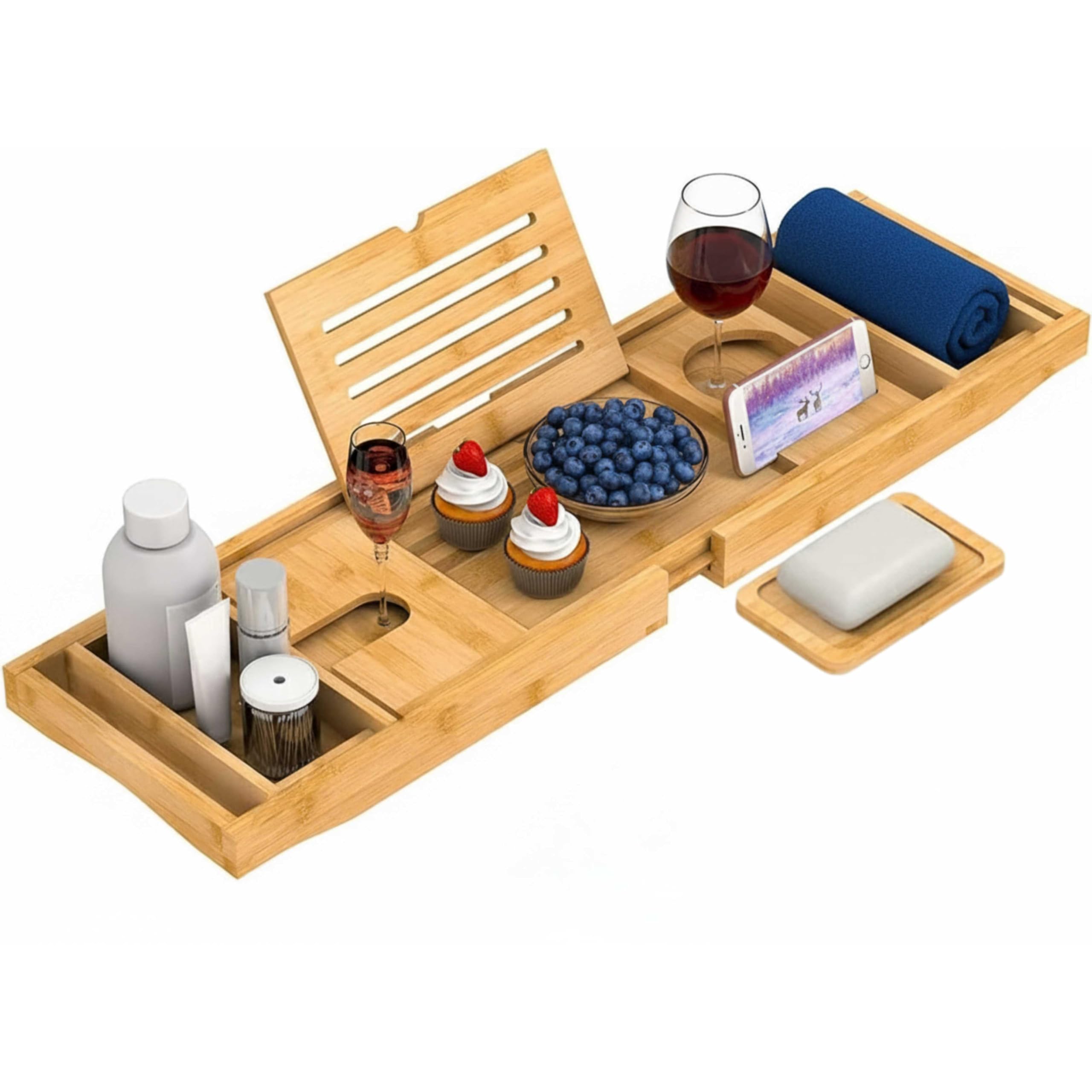 Adeptna Natural Eco-Friendly Bamboo Bathtub Caddy Tray - No Assembly Required – Renewable Source (Natural)