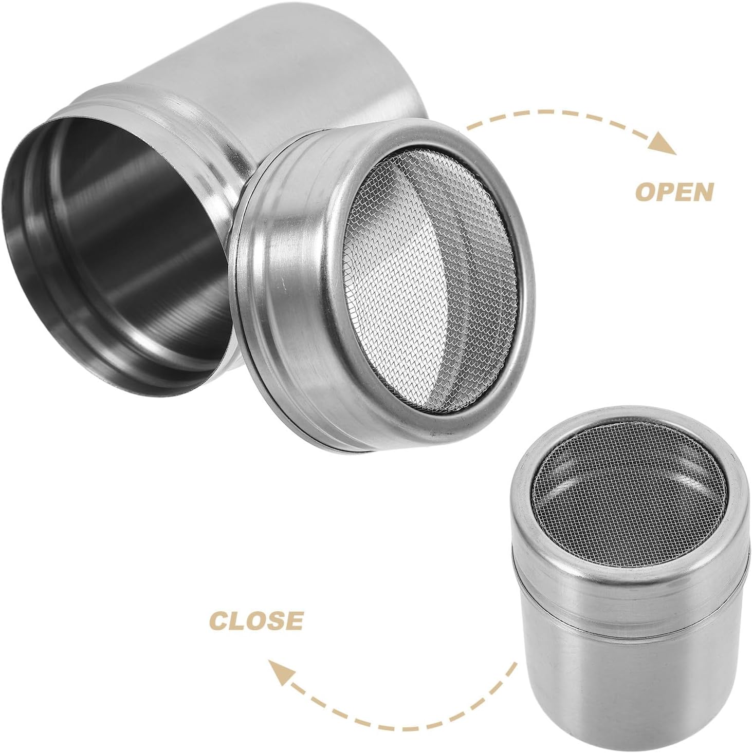 Stainless Steel Powdered Sugar Shaker for Kitchen Versatile Spice Dispenser for Salt Pepper Coffee Powder Seasoning Storage Container with Precise Dispensing Essential Cooking Tool