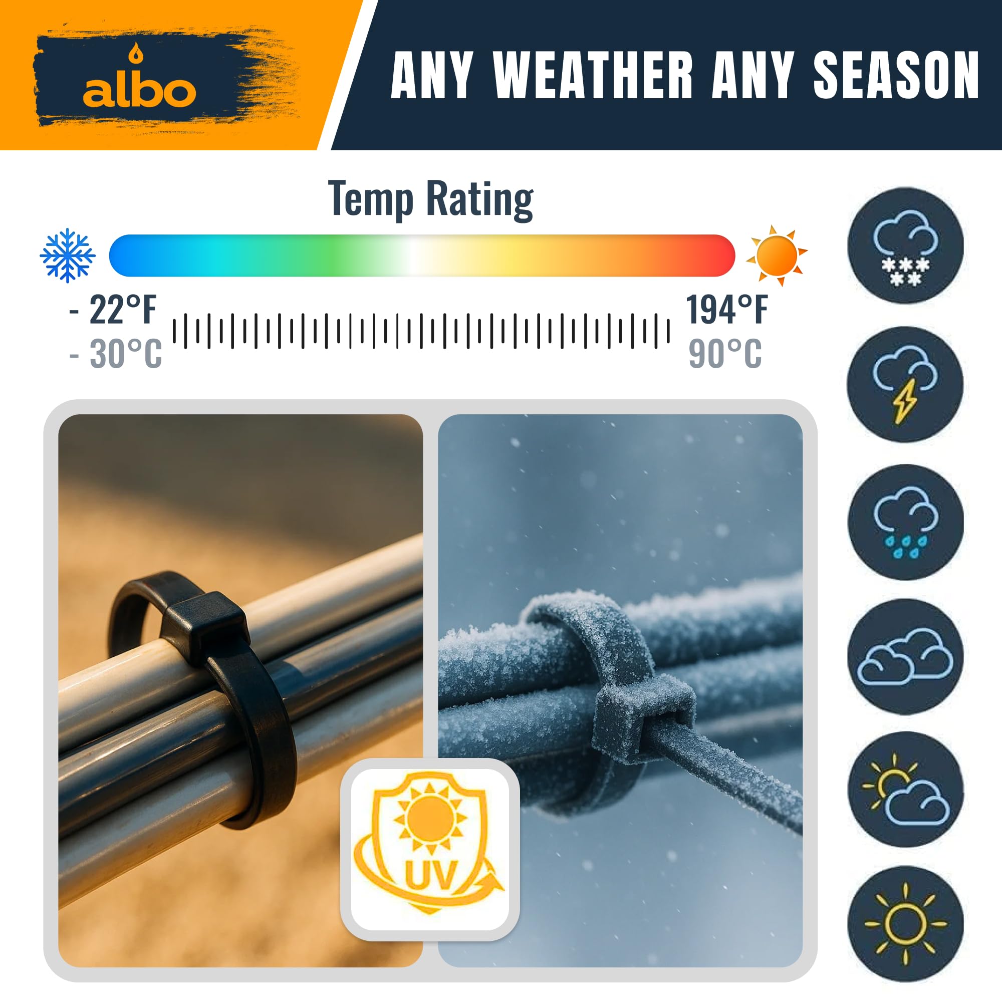 ALBO Lot de 1000 attaches éclair noires de 30,5 cm de long en nylon épais de 0,5 cm de long – Résistantes aux UV – Pour intérieur et extérieur