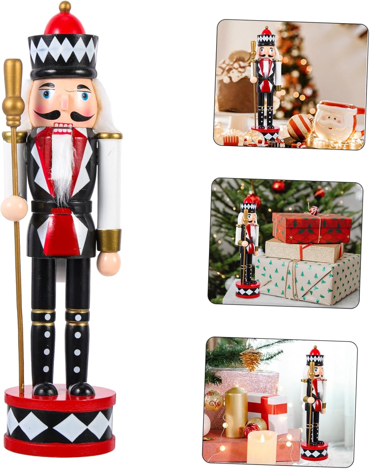 Standing Drum Nutcracker Wood Nutcrackers Decor Christmas Standing Figure Nutcracker Decorations Xmas Red Decorations Christmas Traditional Nutcracker Desktop Wrapping Paper