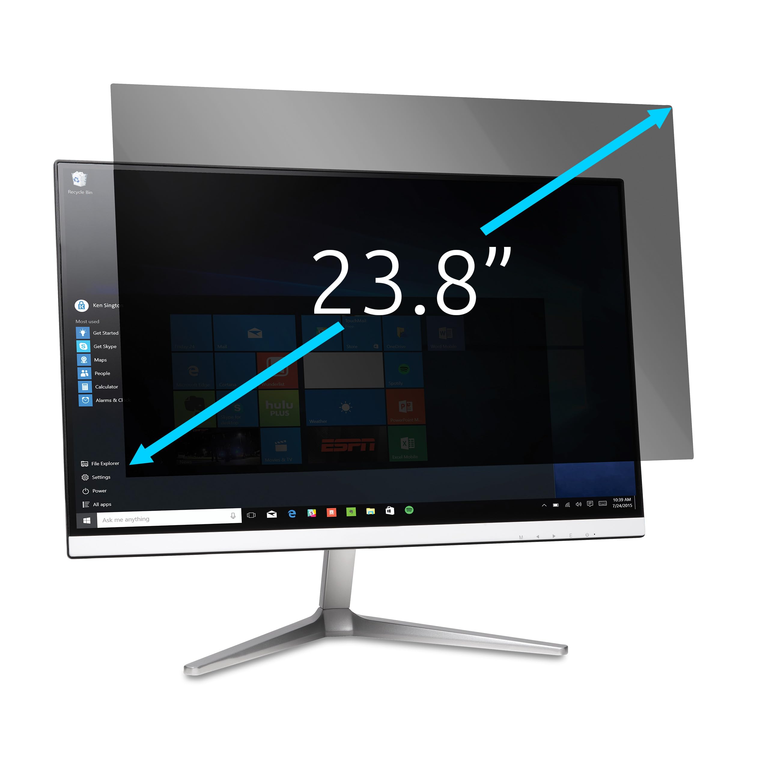 Kensington Filtro de Privacidad, Protector Extraíble Bidireccional para Monitor de 23.8" 16:9, Revestimiento Antideslumbrante y Cubierta Reversible con Reducción de Luz Azul Antifatiga Ocular, 628337