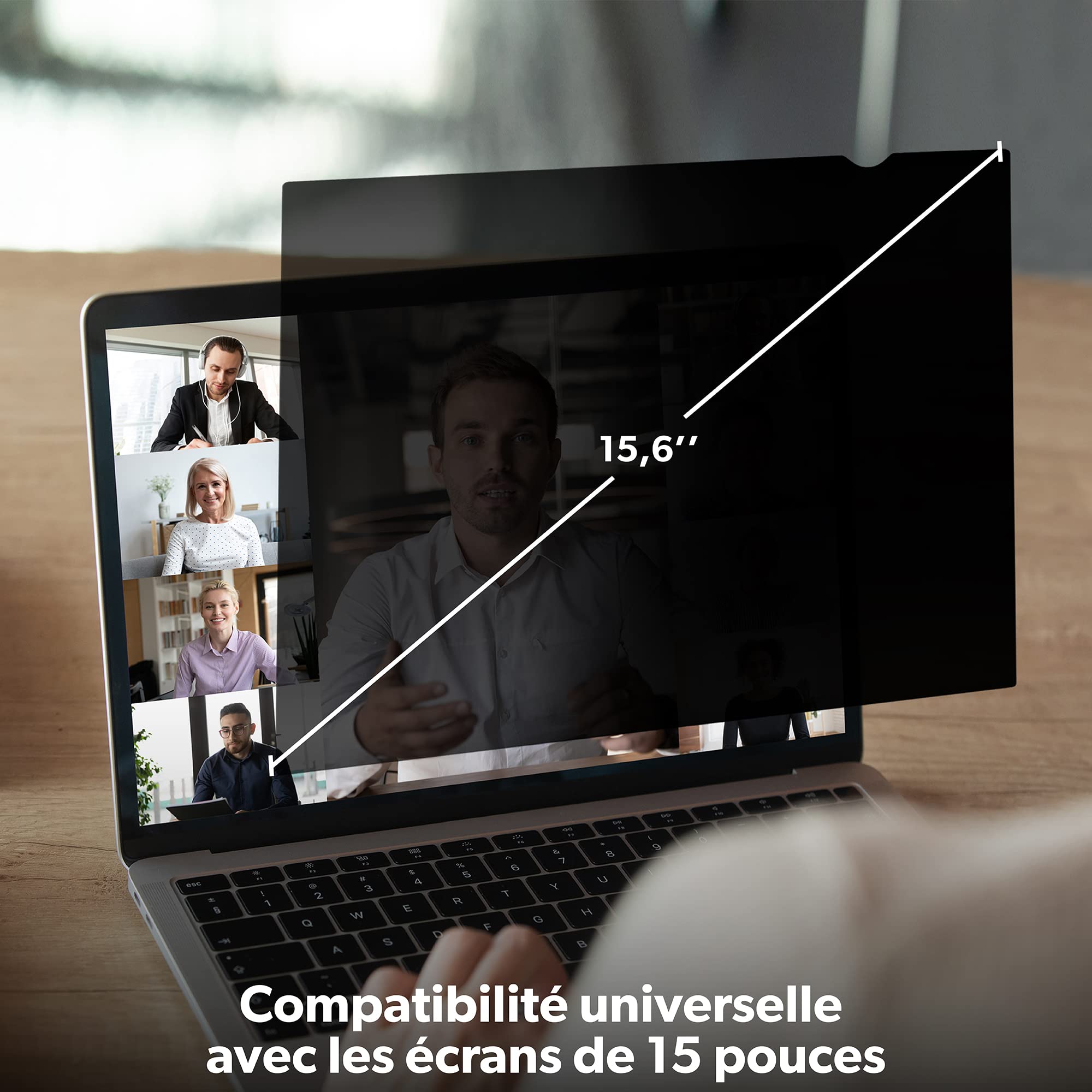T'nB - Filtre De Confidentialité Amovible pour Ordinateur, Compatibilité Universelle avec Les Ecrans PC De 15 Pouces, Filtre Anti Lumière Bleue, Ecran Anti Espion (15 Pouces)