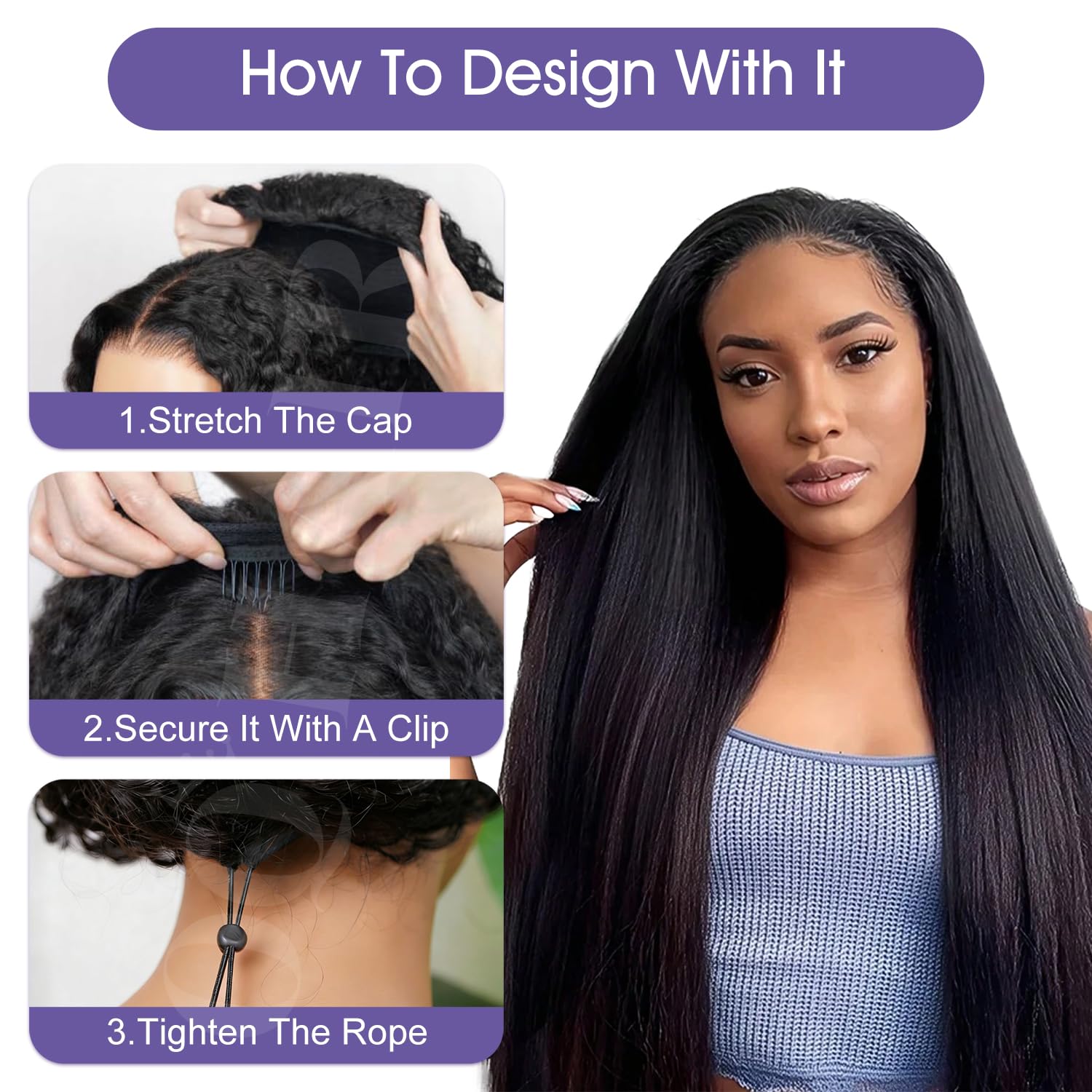 OQ HAIR Yaki Straight Half Wig Human Hair Drawstring Flip Over Glueless Wear and Go 3 in 1 180% Density Yaki Headband Wig Beginner Friendly for Women 18 Inch