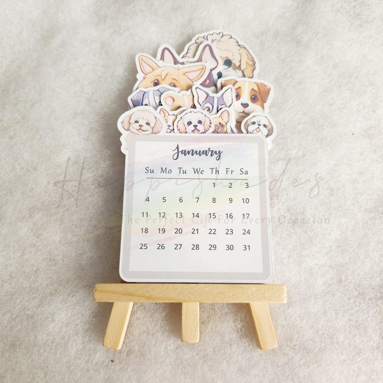 Happishades Pet Doggo Themed 2026 Desk Calendar with Wooden Display Easel, Decorative Standing Schedule with Cute Animation Pet Illustrations for Home, Office & New Year Gifting-image-27