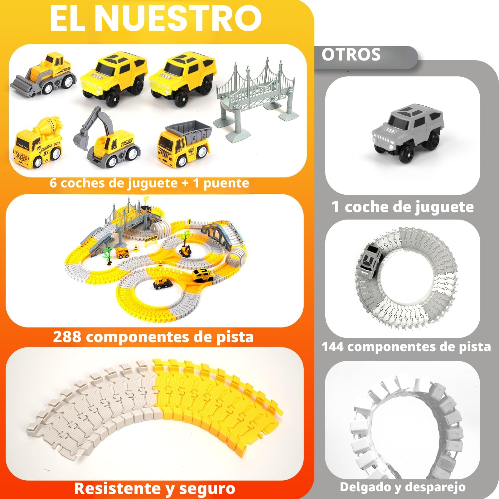 329 piezas Juego de pistas de carreras para niños, juguetes para coches de construcción, pistas de coches flexibles con 6 coches, regalos para niños de 3 4 5 6 años, niñas.
