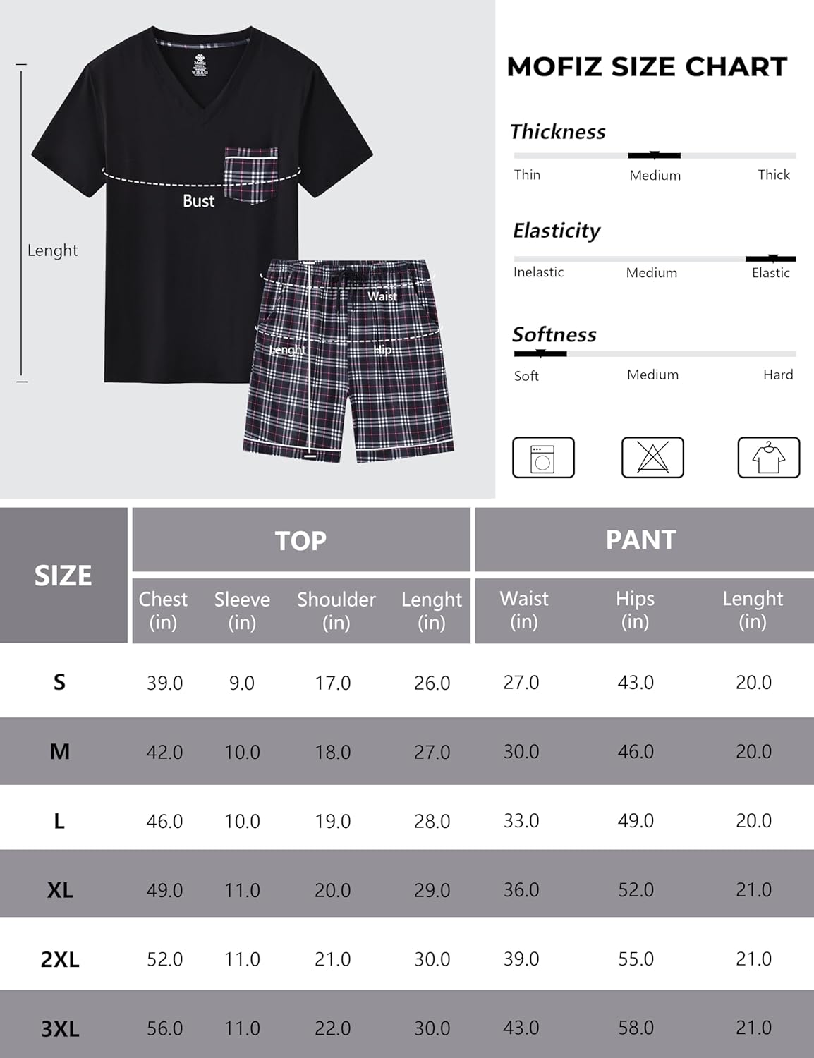 MoFiz Mens Pajama Set Summer Pjs Sleepwear Nightwear Lightweight Quick Dry Soft Short Sleeve V-Neck Pjs Sleep Set With Pocket - Image 7