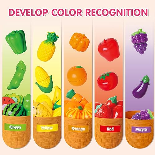 Miniatura 2 de Cmartlarge Juego de comida de juego de clasificación de color, juguetes de juego de comida para niños pequeños de 3 años en adelante, juguetes de