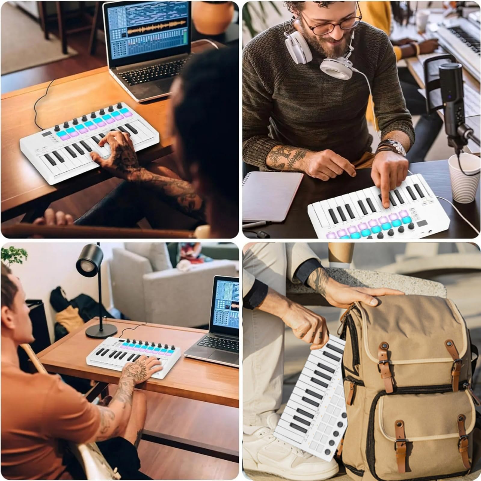 Teclado portátil de 25 teclas con teclas dinámicas y Plug and Play para estudio/viajes, producción de música, teclado USB